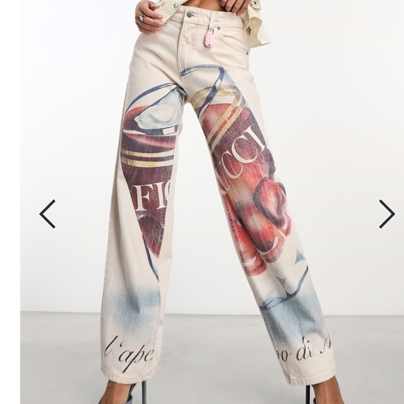 Denim - Fiorucci L’aperitivo Graphic Print Wide-Leg Jeans